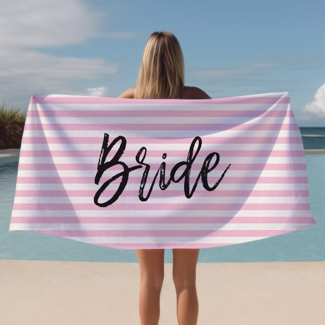 Serviette De Plage Mariée Rayée Rose (Créateur téléchargé)