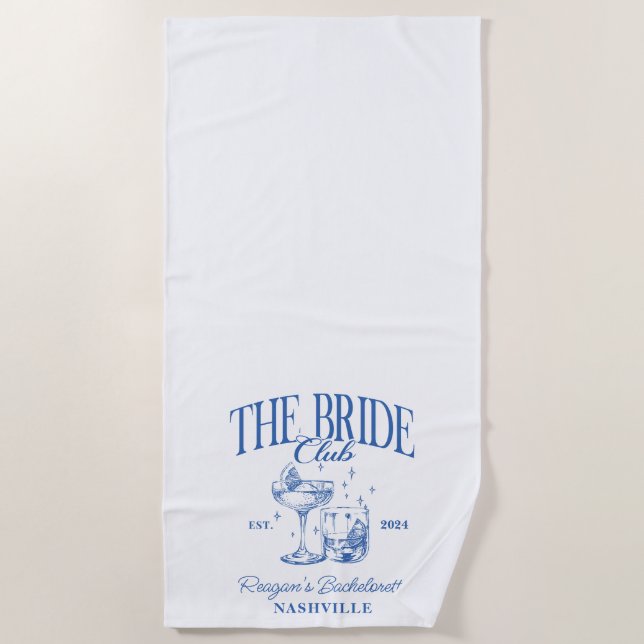 Serviette De Plage Mariée Rétro Cocktail Bleu Mariée (Devant)