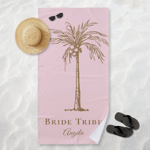 Serviette De Plage Mariée Tribe Blush Pink Gold Palm Tree personnalis