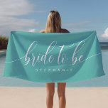 Serviette De Plage Mariée Turquoise Fête Hen Personnalisée<br><div class="desc">Mariée À Être Turquoise Hen Party Personnalisé Serviette De Plage. Écriture moderne personnalisé nom serviette de plage. Parfait serviette de bachelorette pour la mariée. Personnalisez ce design personnalisé avec votre propre nom ou texte.</div>