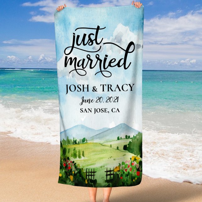Serviette De Plage Mariés, Monsieur et Madame, Nouveaux Mariés, Lune  (Just Married, Mr and Mrs, Newlywed, Honeymoon Beach Towel)