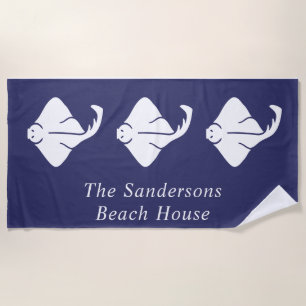 Serviette De Plage Marine Bleu Côtier Nautique Stingray Manta Ray Por