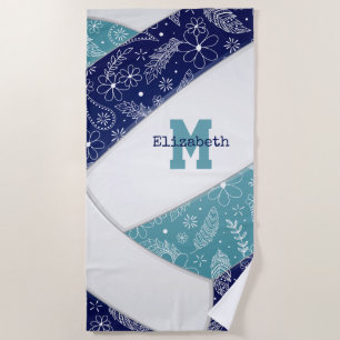 Serviette De Plage marine bleu turquoise artsy boho doodle filles vol