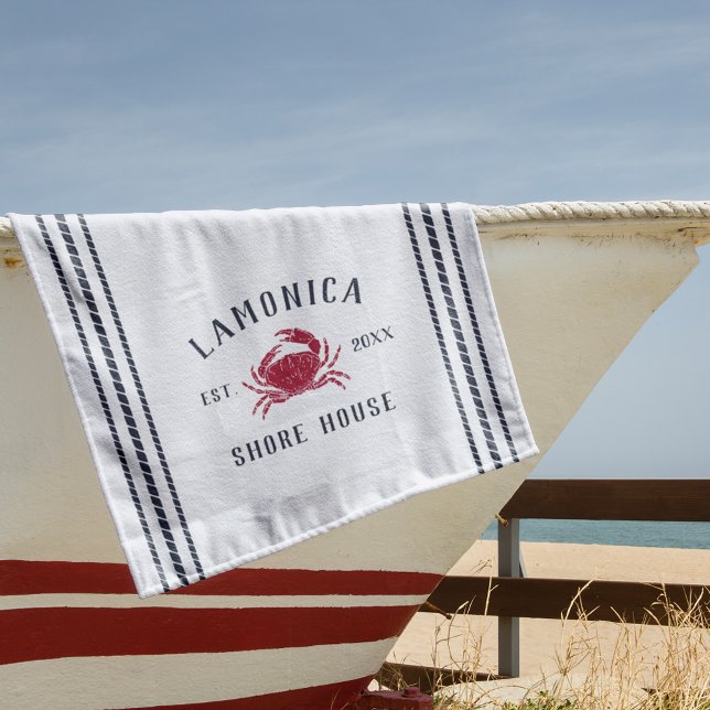 Serviette De Plage Marine Blue Crabe rustique Maison de rivage person (Créateur téléchargé)
