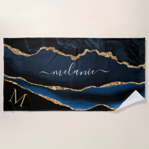 Serviette De Plage Marine Blue Gold Beach Towne avec Nom personnalisé