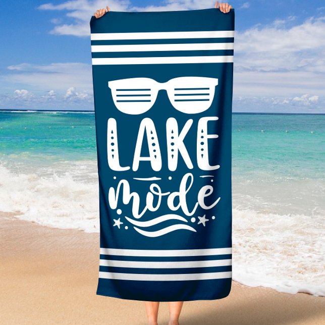 Serviette De Plage Marine Blue Lunettes de soleil d'été Lac Mode Stri (Navy Blue Summer Sunglasses Lake Mode Stripe Border Beach Towel)