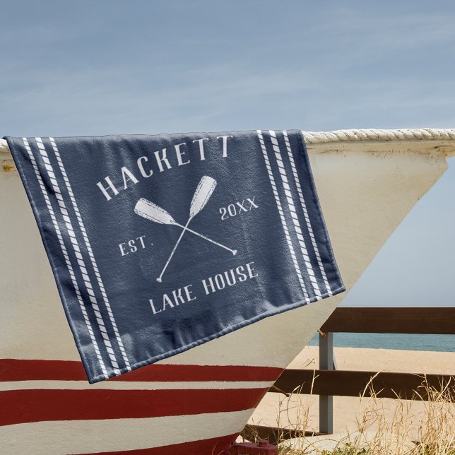 Serviette De Plage Marine Blue Rustic Oars Personnalisé Lake House (Créateur téléchargé)
