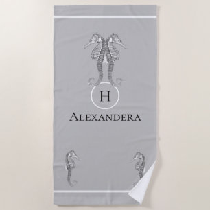 Serviette De Plage Marine Gris marine de l'hippocampe marine moderne