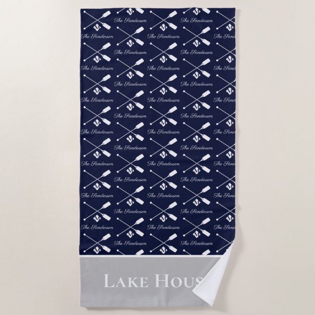Serviette De Plage Marine Paddle bleu Monogram Lake House Nautique (Devant)