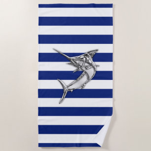Serviette De Plage Marlin pêchant l'argent sur le décor nautique de
