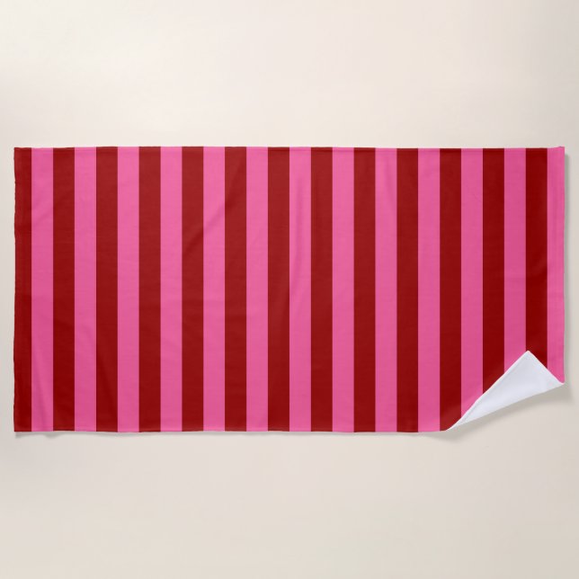 Serviette De Plage Maroon Rouge rose rayures Design (Devant)