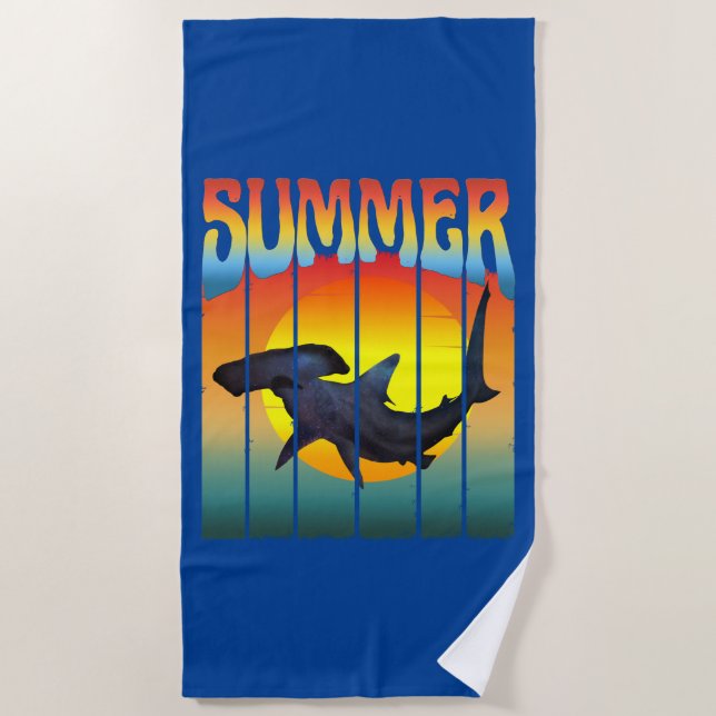 SERVIETTE DE PLAGE MARTEAU DE REQUIN D'ÉTÉ COUCHER DE SOLEIL (Devant)