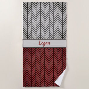 Serviette De Plage Masculine rouge noir et gris noir Motif Chevron