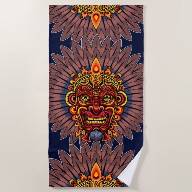 Serviette De Plage Masque rituel du roi guerrier tribal (Devant)