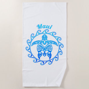 Serviette De Plage Maui, tortue tribale bleue de l'océan