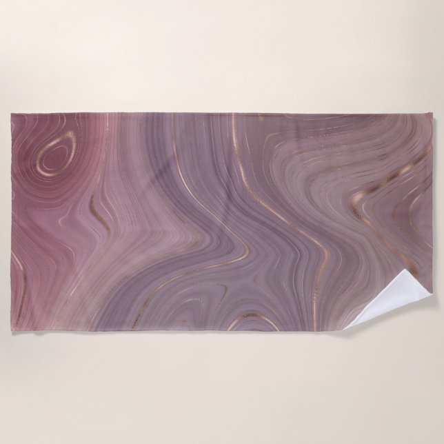Serviette De Plage Mauve Strata | Dusty Rose et Rose Gold Agate (Devant)