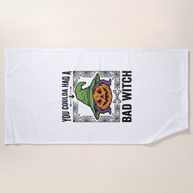 Serviette De Plage Méchante Sorcière Drôle de Citrouille d'Halloween  (Devant)