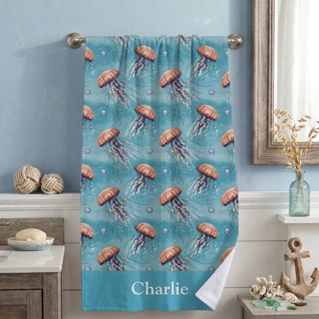 Serviette De Plage Méduse de gelée côtière à paillettes bleues (Créateur téléchargé)