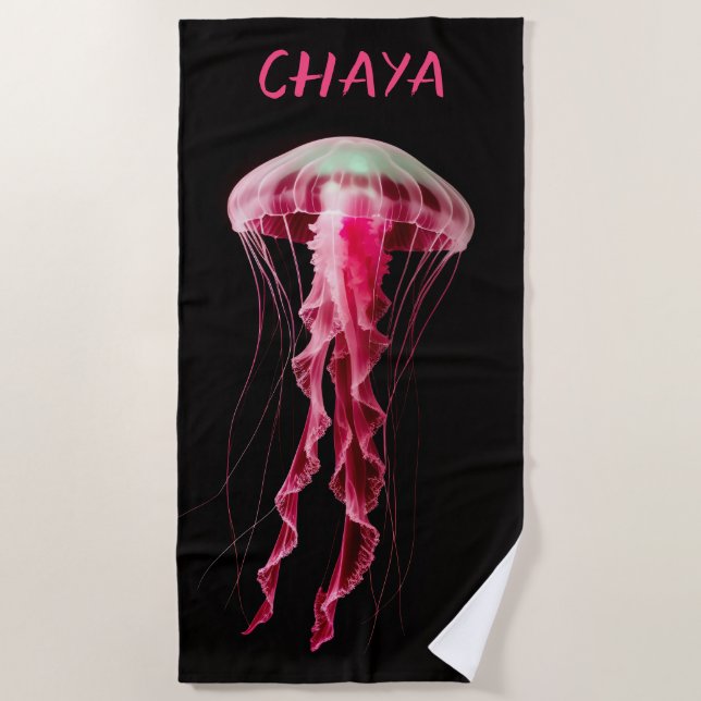 Serviette De Plage Méduse rose modifiable (Devant)