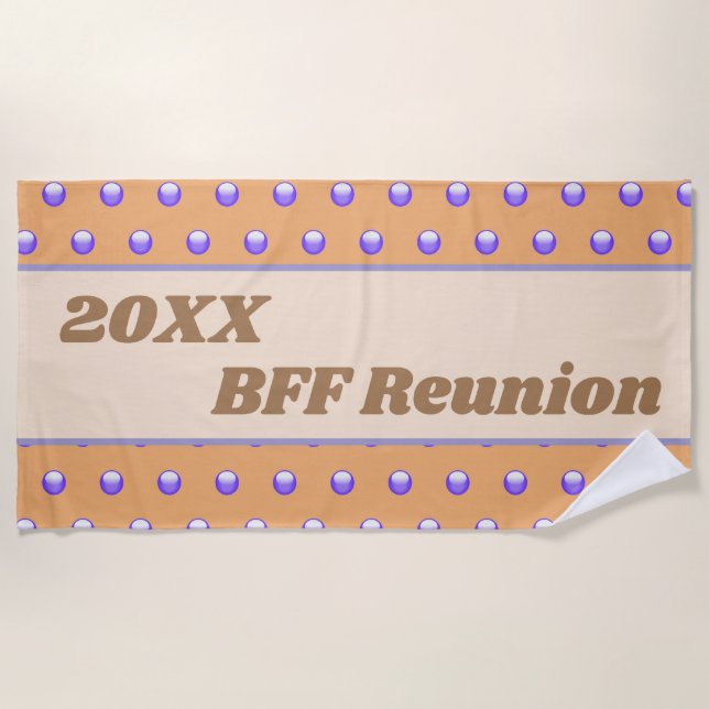 Serviette De Plage Meilleur Ami Reunion Blue Poeach Polka Dot BFF (Devant)