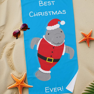 Serviette De Plage Meilleur Noël jamais Père Noël Manatee Noël