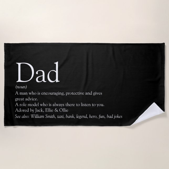 Serviette De Plage Meilleur Papa Daddy Père Définition Noir (Devant)