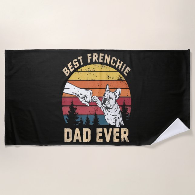 Serviette De Plage Meilleur papa Frenchie Rétro (Devant)