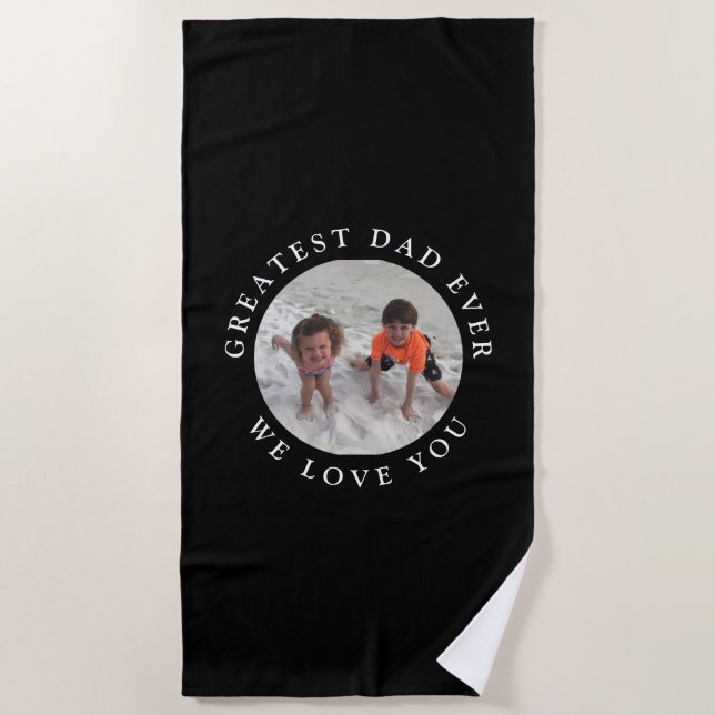 Serviette De Plage Meilleur Papa Jamais Enfants Photo Black Custom (Devant)