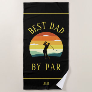 Serviette De Plage Meilleur Papa Par Golfeur Silhouette Noir Jaune