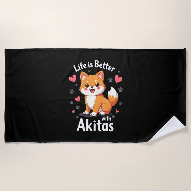 Serviette De Plage Meilleure vie avec Akita Débardeur (Devant)