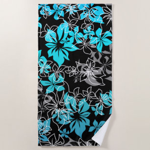 Serviette De Plage Mélange Hawaïen Hibiscus Dansant Turquoise