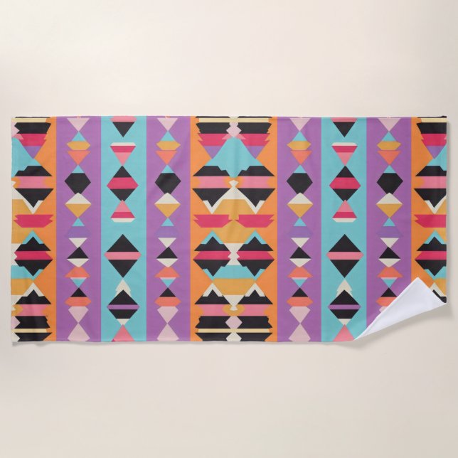 Serviette De Plage Mélange Motif bleu violet stries (Devant)