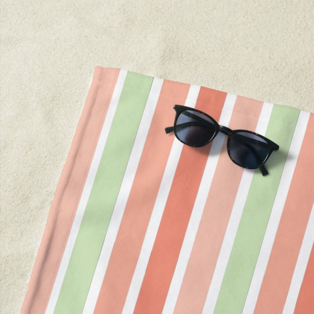 Serviette De Plage Melon Orange Green Stripes (En situation)