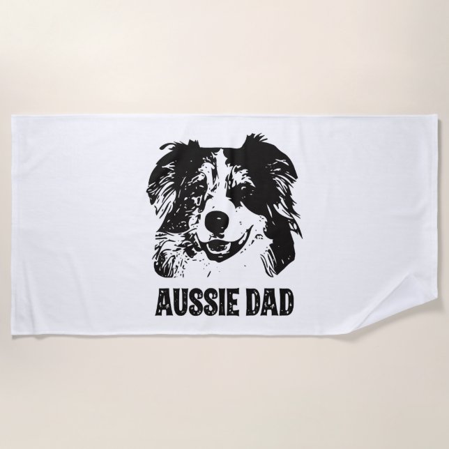 Serviette De Plage Mens Aussie Papa - Australian Shepherd Chien Papa (Devant)