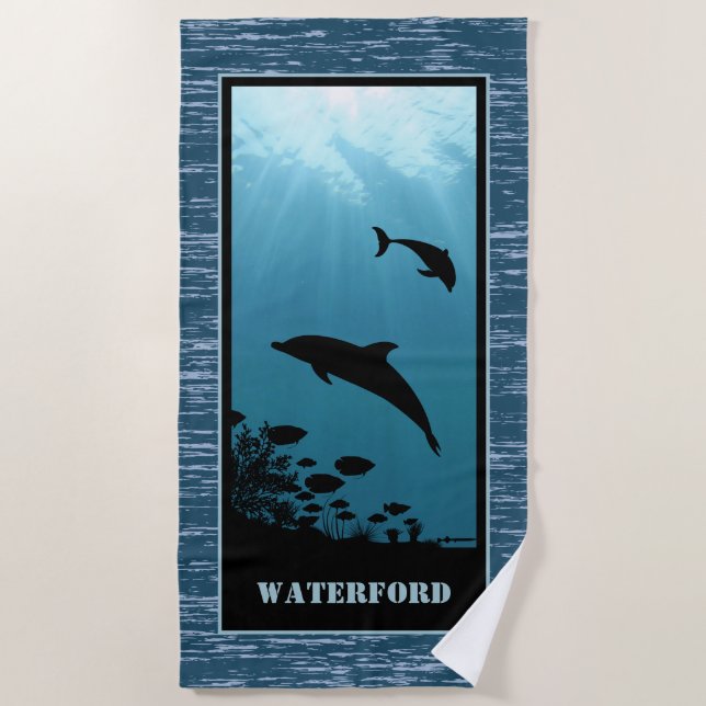 Serviette De Plage Mer Bleue des dauphins (Devant)