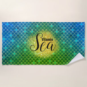 Serviette De Plage Mer Échelle de Sirène Ombrée Bleu Vert Vitaminée
