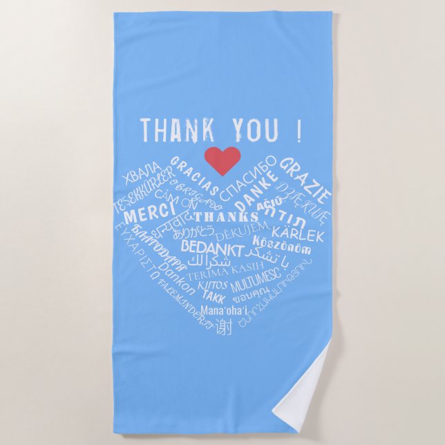 Serviette De Plage Merci Texte Blue Beach Towel Multilingual (Devant)