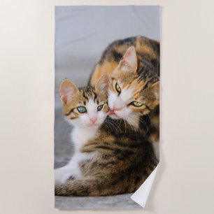 Serviette De Plage Mère Chat aime mignon Bébé Kitten Animal Animaux A