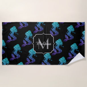 Serviette De Plage Mermaid aqua bleu ombre motif Monogramme