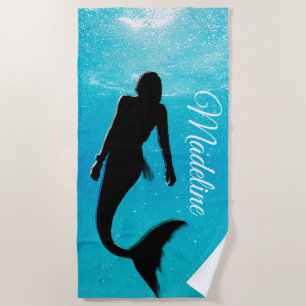Serviette De Plage Mermaid Black Blue Ocean Summer Modern Beach
