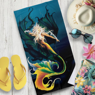 Serviette De Plage Mermaid Dragon Imaginaire bleu