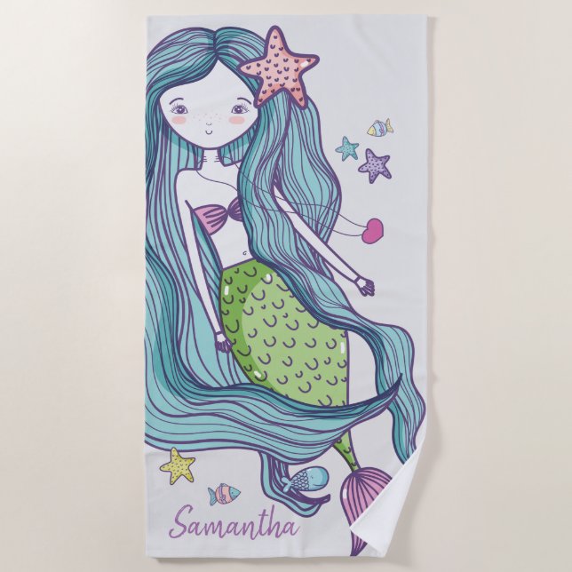 Serviette De Plage Mermaid Kids Personnalisé (Devant)