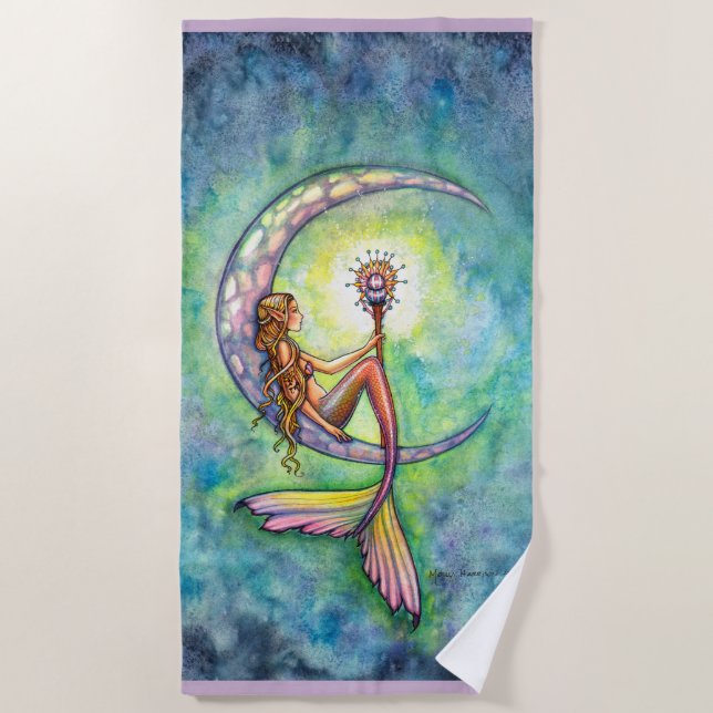 Serviette de plage Mermaid Moon Fantasy Art (Devant)