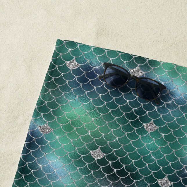 Serviette De Plage Mermaid Silver Turquoise Ocean Glitz (En situation)
