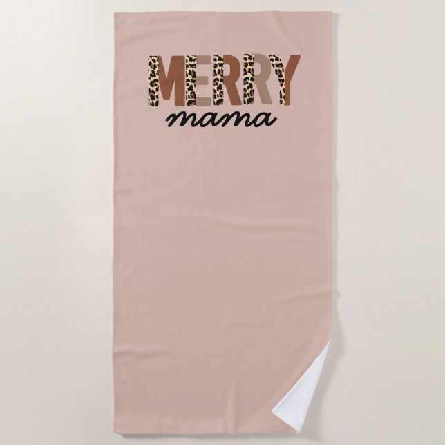 Serviette De Plage "Merry Mama" Bloc de couleur moderne Leopard Boho (Devant)