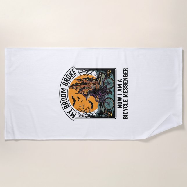 Serviette De Plage Messager de vélo Halloween drôle balai de sorcière (Devant)