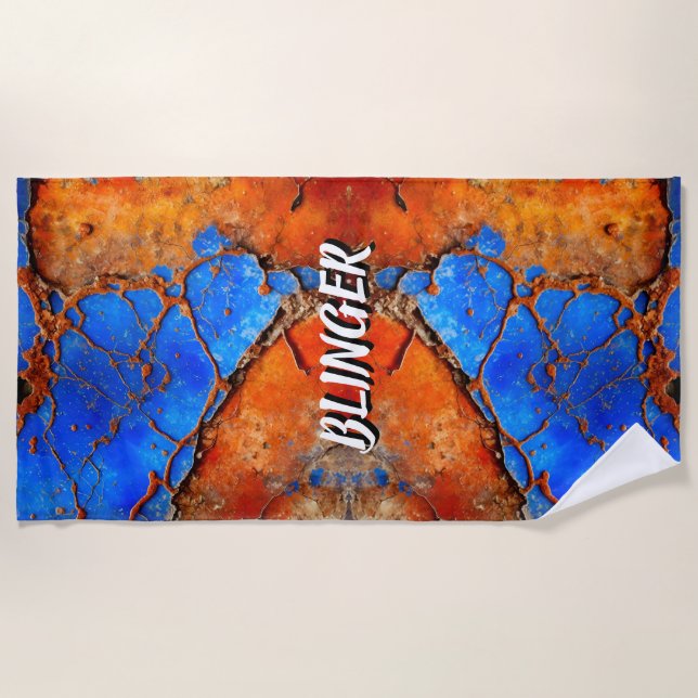 Serviette De Plage Métal rouillé bleu et orange (Devant)