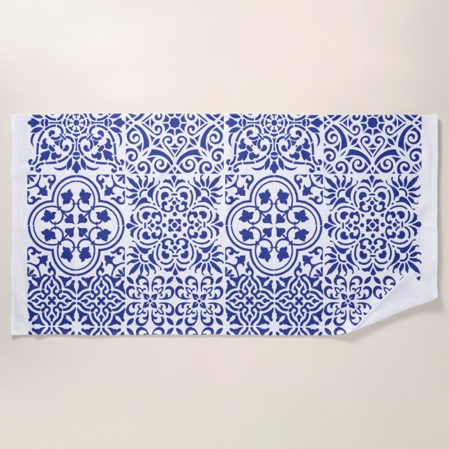 Serviette de plage mexicaine en tuiles bleues (Devant)