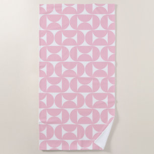 Serviette De Plage Mi-Siècle Moderne Bébé rose et blanc Motif