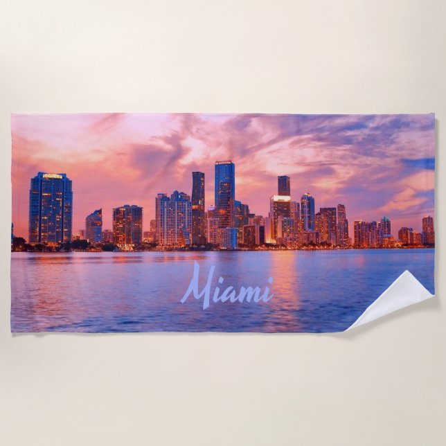Serviette De Plage Miami Beach Florida City Skyline (Devant)